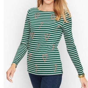 Talbots Bateau Neck Tee Candy Cane Holiday Stripe Tee